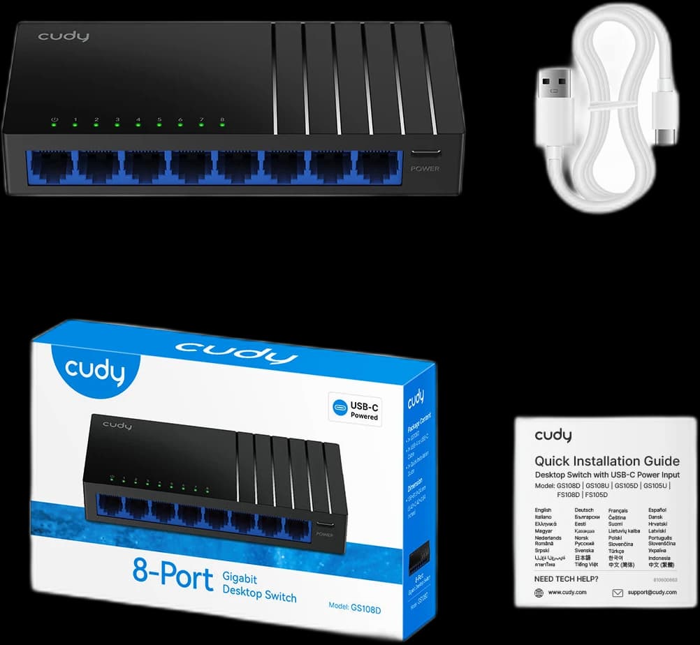 CUDY GS108D 8-Port Gigabit Plastic Switch USB-C