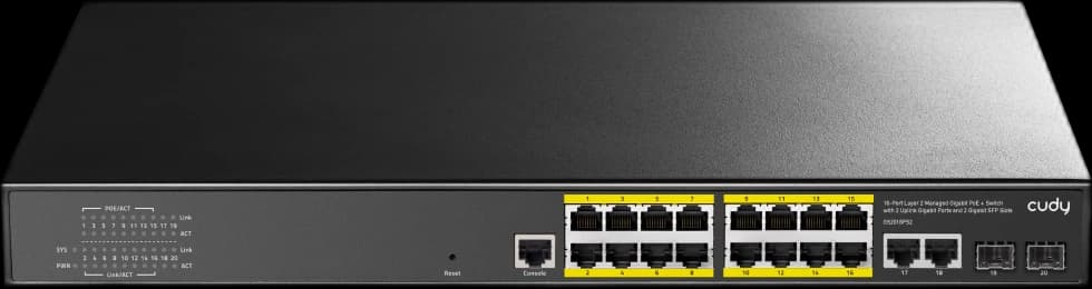 Cudy GS2018PS2 16-Port Gigabit Managed PoE+ Switch with 2 Uplink GbE Ports and 2 SFP